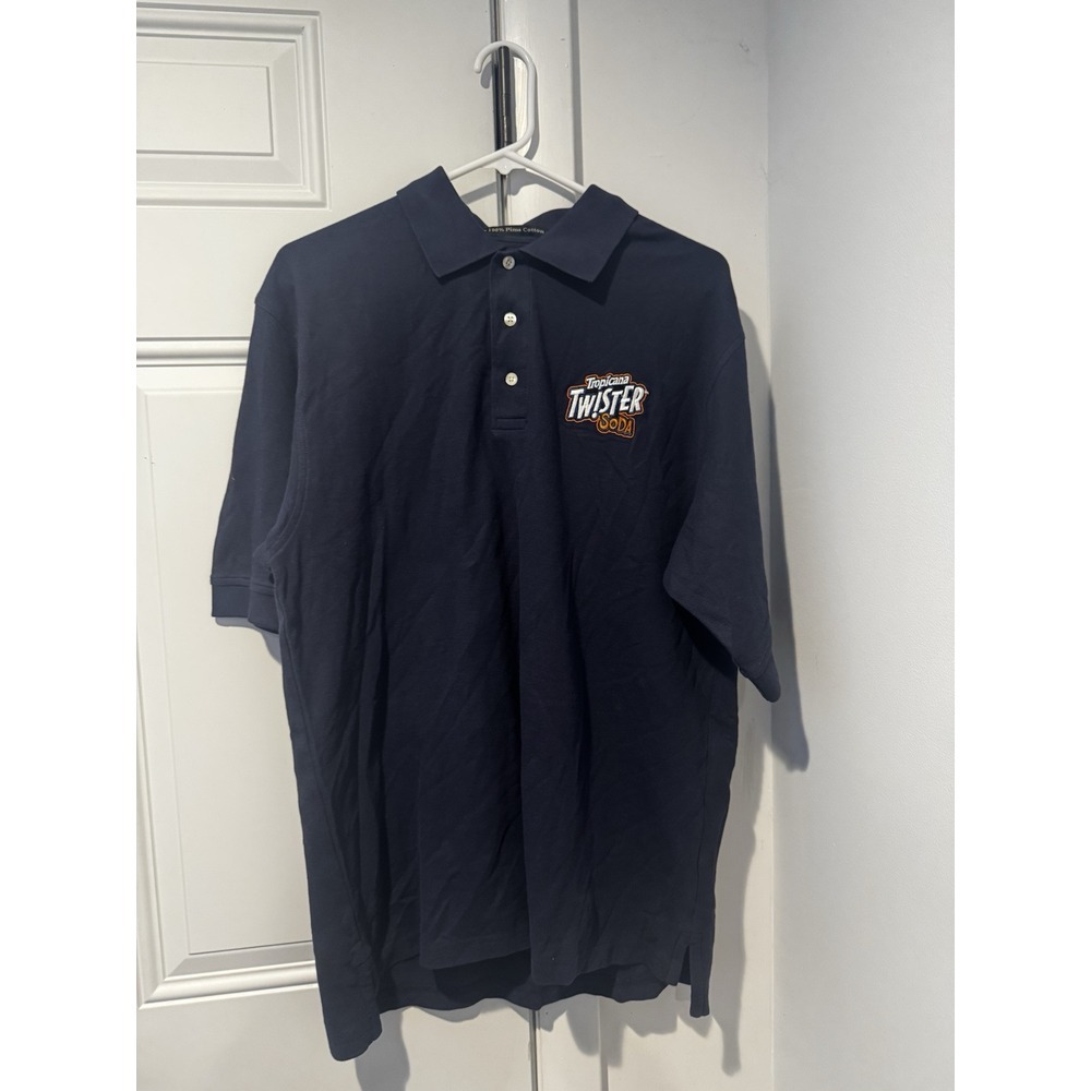 Vintage Tropicana Twister Soda Embroidered Navy Pima Cotton‎ Polo Men's Size M
